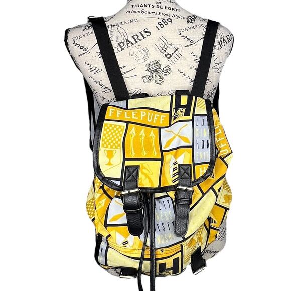 Harry Potter Hufflepuff House Block Pattern Knapsack Backpack Adjustable Straps - Picture 4 of 10